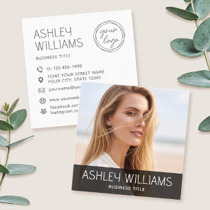 Cartão De Visita Quadrado Logotipo Preto Colorido Moderno e Elegante com Fot