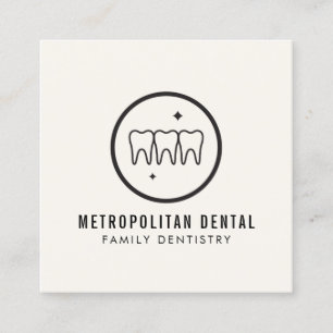 Cartão De Visita Quadrado Logotipo preto dos Dentes Modernos na Costa do Mar
