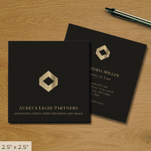 Cartão De Visita Quadrado Logotipo preto Elegante e Dourado Simples