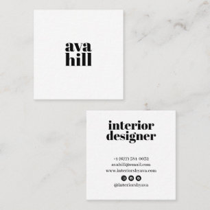 Cartão De Visita Quadrado Logotipo Profissional Minimalista Branco Moderno e
