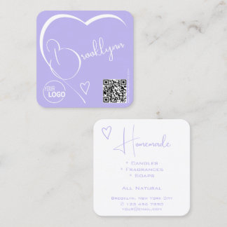 Cartão De Visita Quadrado Logotipo QR Código Modelo Caligrafia Coração Lilac