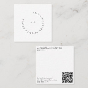 Cartão De Visita Quadrado Logotipo QR moderno minimalista preto e branco do