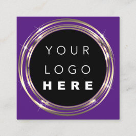 Cartão De Visita Quadrado Logotipo QRCode Compro online Quadro Dourado Roxo 