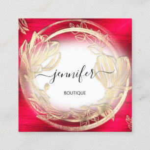 Cartão De Visita Quadrado Logotipo QRCode de quadro Dourado branco vermelho