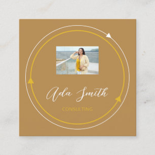 Cartão De Visita Quadrado Logotipo QRCode Foto personalizada Mostarda amarel