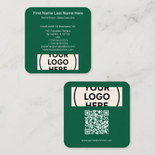 Cartão De Visita Quadrado Logotipo Quadrado de QR Code Verde Profissional Mo
