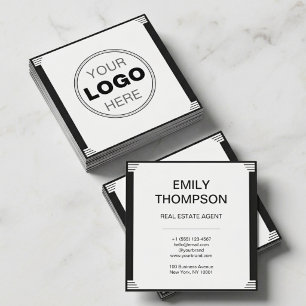 Cartão De Visita Quadrado Logotipo Quadrado Preto e Branco Minimalista Art D