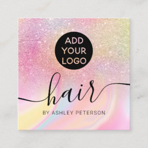 Cartão De Visita Quadrado logotipo rosa do cabelo brilhante do arco-íris uni