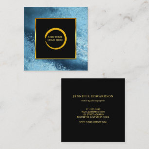 Cartão De Visita Quadrado Logotipo simples de gelo azul ouro preto moderno