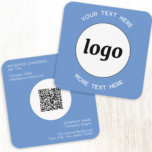 Cartão De Visita Quadrado Logotipo simples e texto Código QR azul