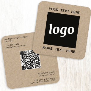 Cartão De Visita Quadrado Logotipo simples e texto QR Code Kraft
