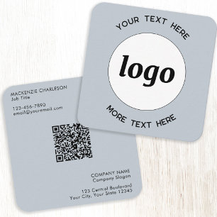Cartão De Visita Quadrado Logotipo Simples e Texto QR Código Pó Azul