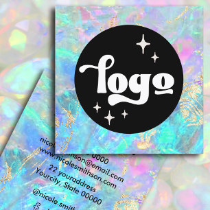 Cartão De Visita Quadrado logotipo textura opala e detalhes em dourado falso