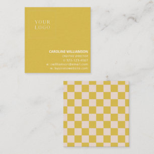 Cartão De Visita Quadrado Logotipo Xadrez Amarelo Moderno Branding Negrito