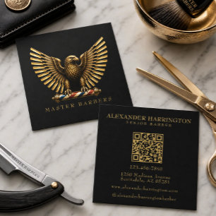 Cartão De Visita Quadrado Loja de Cabeleireiro Logotipo Águia Dourada Poste 