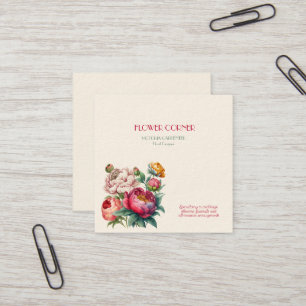 Cartão De Visita Quadrado Loja de Florista Peônias