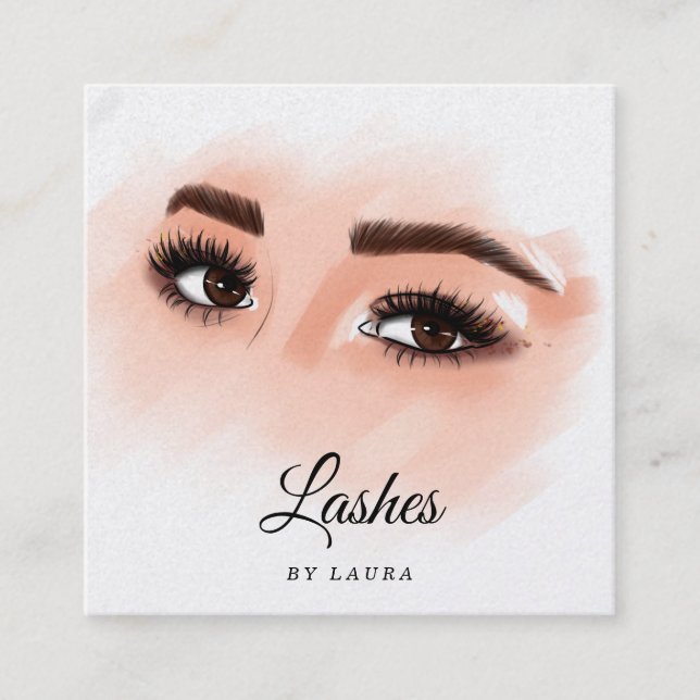 Cartão De Visita Quadrado Longa e Bonita Lashes Olhos e Mão Desenhada (Frente)
