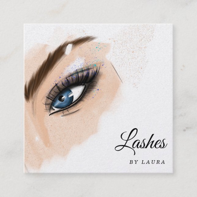 Cartão De Visita Quadrado Longa e Bonita Lashes Olhos e Mão Desenhada (Frente)