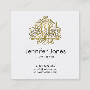 Cartão De Visita Quadrado Lotus Dourado elegante