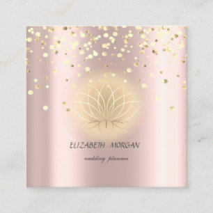 Cartão De Visita Quadrado Lótus Elegante e Estiloso, Confete Dourado Rosa
