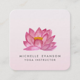 Cartão De Visita Quadrado Lotus Floral Yoga Instrutor Elegante Blush Rosa