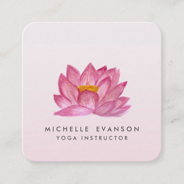 Cartão De Visita Quadrado Lotus Floral Yoga Instrutor Elegante Blush Rosa (Frente)