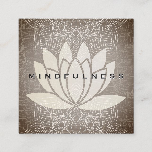 Cartão De Visita Quadrado Lotus Flower Mandala - Padrão Textura Marmoreada (Frente)