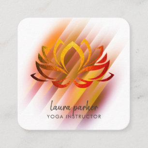 Cartão De Visita Quadrado Lótus Flower Yoga Instrutor Zen Art Dourado