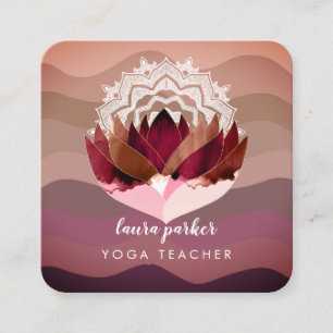 Cartão De Visita Quadrado Lótus Mandala Roxo Meditação Yoga Boho