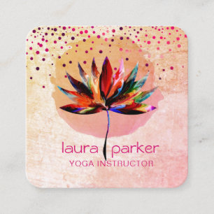 Cartão De Visita Quadrado Lotus Watercolor Rainbow Yoga Massage Therapist