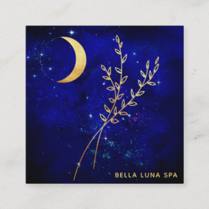 Cartão De Visita Quadrado *~* Lua Crescente Dourada - Folhas Folíferas Dour