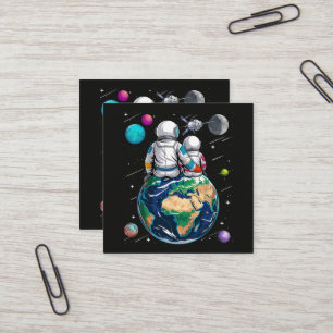 Cartão De Visita Quadrado Lua e Astronauta