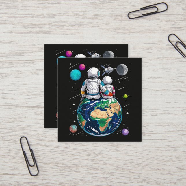 Cartão De Visita Quadrado Lua e Astronauta (Frente/Verso In Situ)