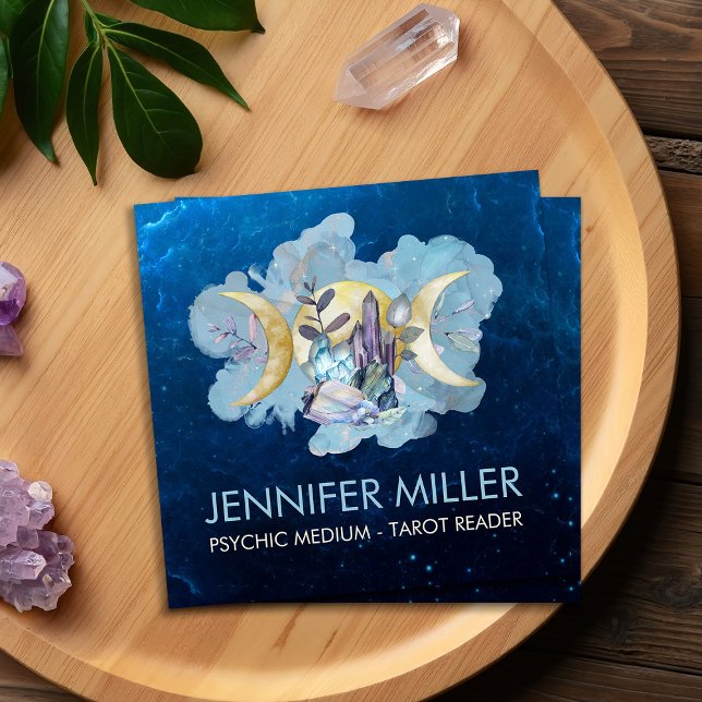 Cartão De Visita Quadrado Lua Tripla - Cura de Cristais Nebulosos Céu (Criador carregado)