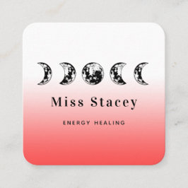 Cartão De Visita Quadrado Lunar Moon Phase Energy Healer Ombre Vermelho Espi