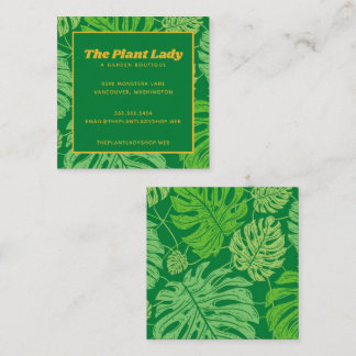 Cartão De Visita Quadrado Lush Green Monstera Foles