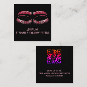 Cartão De Visita Quadrado Lúxo Aquarela Eyelash & Brow Beauty, Cor Vermelha
