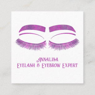 Cartão De Visita Quadrado Lúxo Aquarela Eyelash e Beleza de Ouro, Roxo