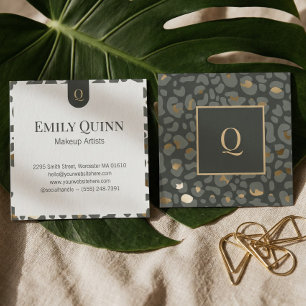 Cartão De Visita Quadrado Luxo Chic Monograma Estampa de Leopardo e Guepardo