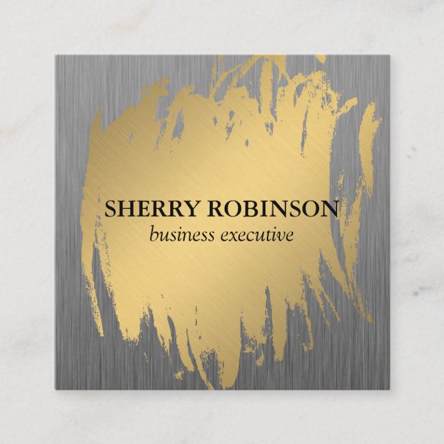 Cartão De Visita Quadrado Luxo Dourado com Faux Metálico (Frente)