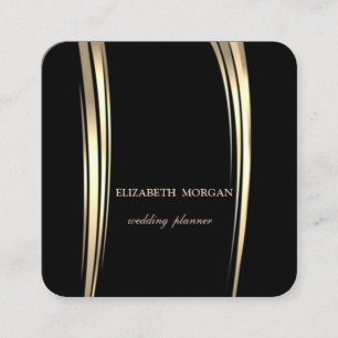 Cartão De Visita Quadrado Luxo Elegante Estilo Simples, Dourado, Preto