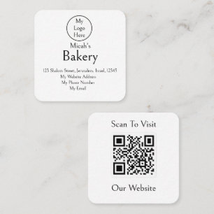 Cartão De Visita Quadrado Luxo minimalista Código QR Logotipo de Padaria Lay