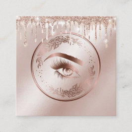 Cartão De Visita Quadrado Luxo Rosa Floral Dourado Lashes Círculo Olhos Cort