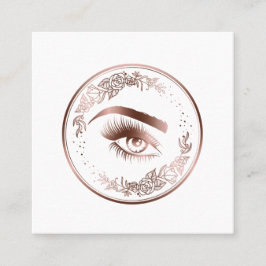 Cartão De Visita Quadrado Luxo Rosa Floral Dourado Lashes Círculo Olhos Cort
