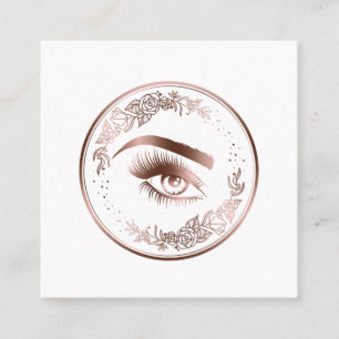 Cartão De Visita Quadrado Luxo Rosa Floral Dourado Lashes Círculo Olhos Cort