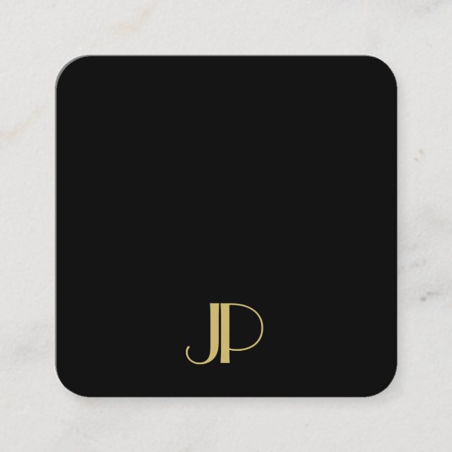 Cartão De Visita Quadrado Luxurious Elegant Template Monogram Black And Gold (Frente)