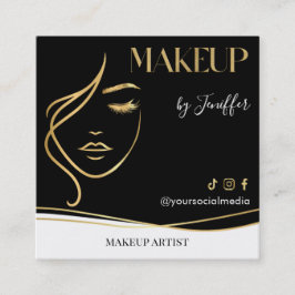 Cartão De Visita Quadrado Luxury Black & Gold Makeup artist Bussines card
