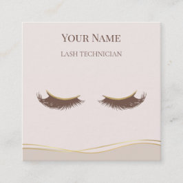 Cartão De Visita Quadrado Luxury QR code Beige and Gold Lash Technician