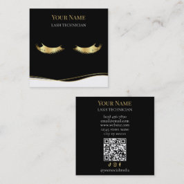 Cartão De Visita Quadrado Luxury QR code Black and Gold Lash Technician