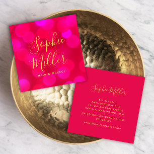 Cartão De Visita Quadrado Luzes de Bokeh Rosa de Caligrafia Moderna